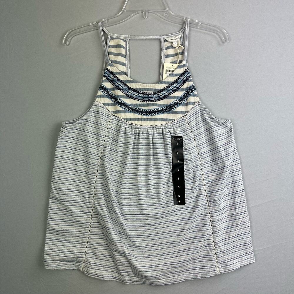 Lucky Brand Women’s Stripe Mix Embroidered Tank Small